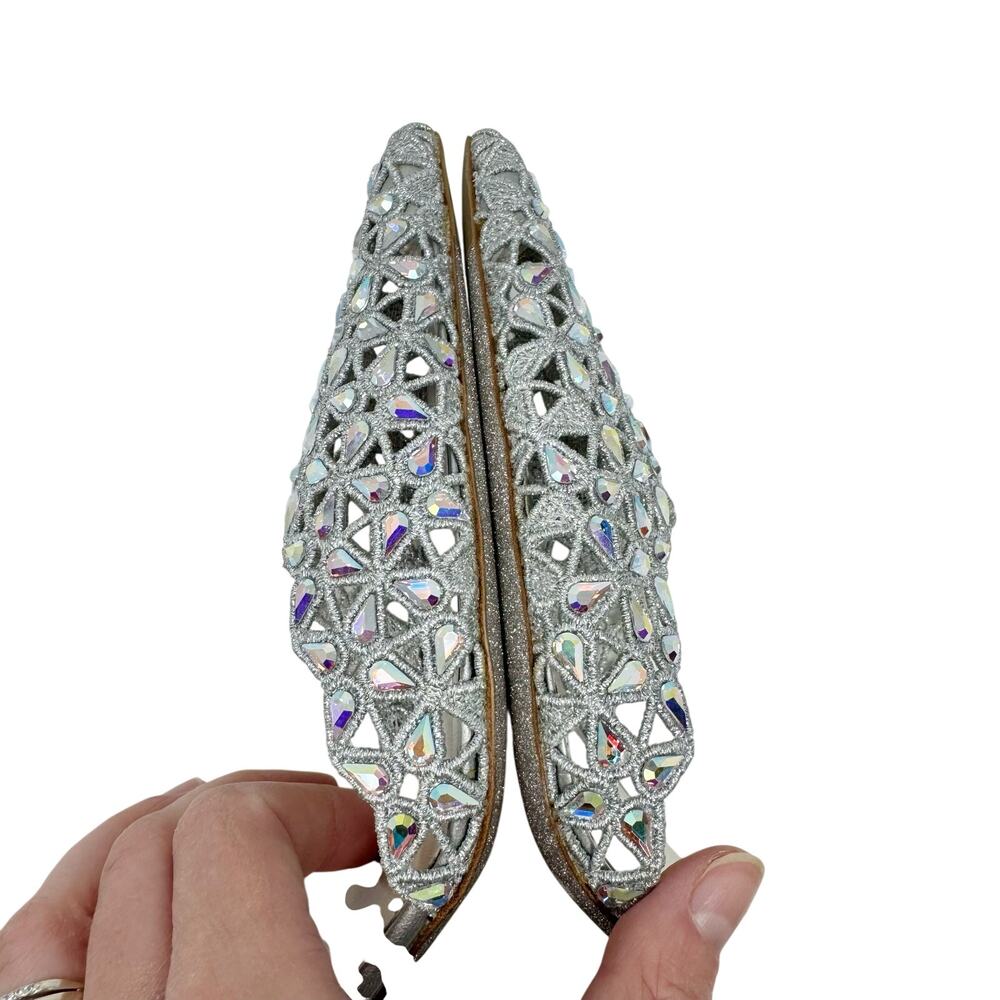 Rene Caovilla Crystal Embellished Slingback Pump Mule Heel Silver Grey 38.5 - Picture 8 of 12